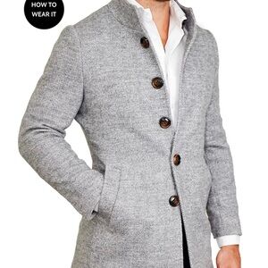 State And Liberty Open Button Overcoat - Grey Herringbone